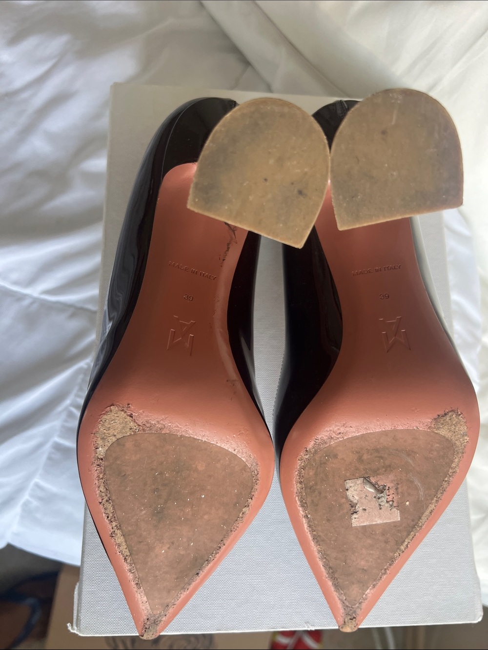 Amina Muaddi Patent Pointed-Toe Pumps in Deep Burgundy - Picture 6 of 6